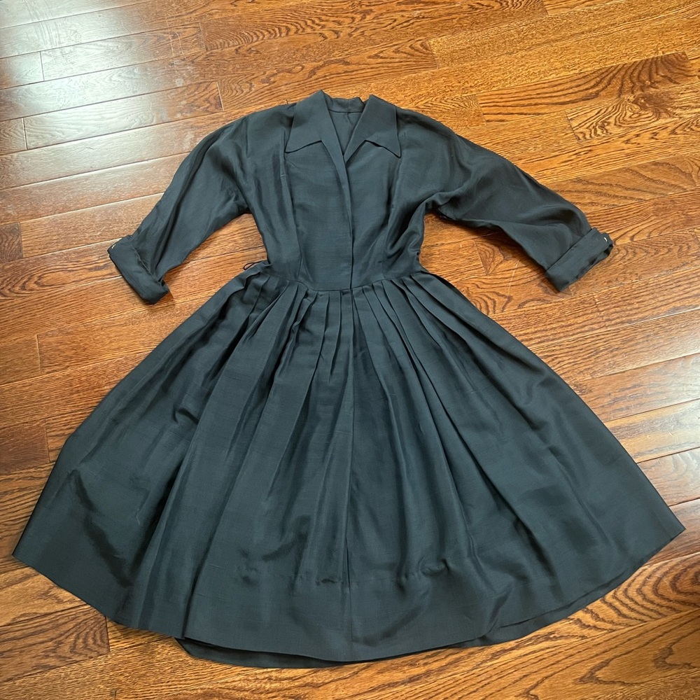 Classic Black Pleated Women's Dress - True Vintage 50s 60s
